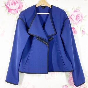 WORTH New York Blue Open Front Drape Collar Zipper Career Blazer Jacket M
